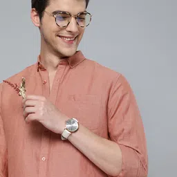 Mast & Harbour Men Rust Pink Regular Fit Solid Casual  Linen Cotton Sustainable Shirt-picture-7