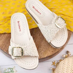 BRISKERS Women Embellished Open Toe Flats with Buckles-image-59