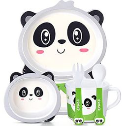 Sanishth Bamboo Panda Shaped Mealtime Dinnerware - White Black-15