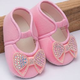Daizy Stones Embellished Bow Detail Booties - Baby Pink-image-13