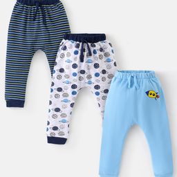 Babyhug Cotton Diaper Pants Striped & Planets Printed Pack of 3 - Blue-14