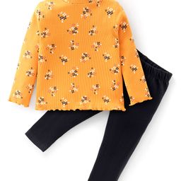 Babyhug 100% Cotton Full Sleeves Top & Leggings With Floral Print - Yellow & Black-image-34