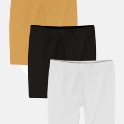 Kiddopanti Pack Of 3 Solid Cycling Shorts - Skin Black & White-image-93