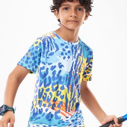 Pine Active Half Sleeves High Stretch T-Shirt Abstract Print - Multicolor-image-9