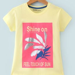 Doreme Single Jersey Knit Half Sleeves T-shirt Text Print - Lime Yellow-image-73
