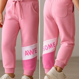 Babyhug Cotton Knit Full Length Lounge Pants With Text Print - Pink-image-82