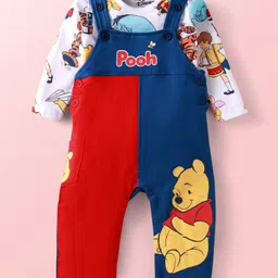 Babyhug Disney Single Jersey Knit Dungaree & Full Sleeves T-Shirt With Winnie The Pooh Graphics & Pocket Detailing - Blue & Red-picture-49