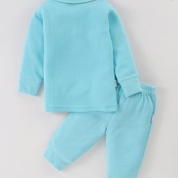 Mom's pet Cotton Full Sleeves Solid Ribbed Thermal Set - Light Blue-image-13