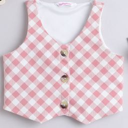 Taffykids Sleeveless Checked Crop Top - Pink & White-image-96