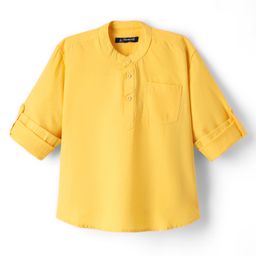 Pine Kids Cotton Woven Mandarin Collar Full Sleeves Solid Colour Kurta Style Shirt - Yellow-picture-24