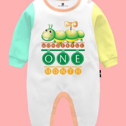 The Peppy Tend Monthly Birthday Theme 100% Cotton Full Sleeves Wonderful One Month Text Printed Colour Blocked Romper - Multi Colour-8