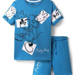 HoneyHap Disney 100% Cotton Half Sleeve Shorts Night Suit With Mickey Mouse Graphics - Blue-image-36