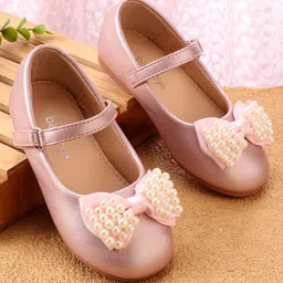 Babyoye Velcro Closure Ballerinas with Bow Applique & Pearls Detailing - Pink-picture-34