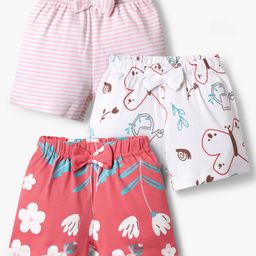 Kookie Kids Shorts With Stripes & Floral Print and Bow Applique Pack of 3 - Red & White-image-8