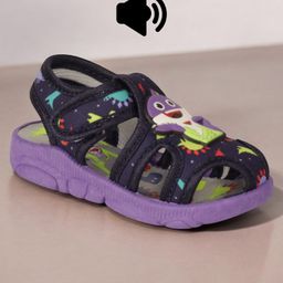 Lil Lollipop Dinosaur Designed & Applique Detailed With Velcro Closure Musical Sandals - Navy Blue-image-31