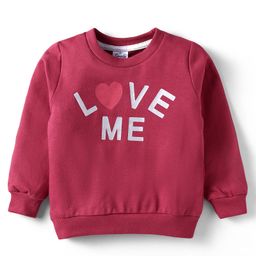 Simply Looper Knit Full Sleeves T-Shirt With Love Me Text Print - Maroon-image-54