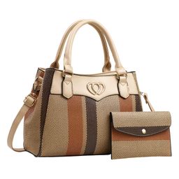 SYGA 2 Pcs Women's Stylish Contrast Color Handbag with Wallet | Medium Tote Bag with Shoulder Strap | Ideal for Daily Use & Gifting (Khaki)-picture-10