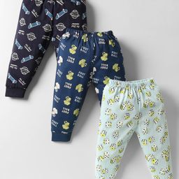 CUCUMBER Cotton Knit Full Length Sports Theme Printed Leggings Pack of 3 - Charcoal Grey Navy Blue & Sea Green-image-78