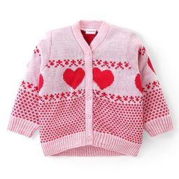 Babyhug Knitted Full Sleeves Front Open Sweater Set with Heart Design - Multicolour image 2
