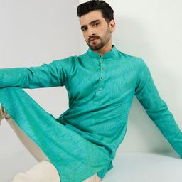 House of Pataudi Woven Design Cotton Straight Kurta-picture-22