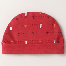 Simply Interlock Knit Cap Mitten & Booties Set with Nautical Theme Print Dark Red - Diameter 10.5 cm image 3