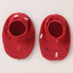 Simply Interlock Knit Cap Mitten & Booties Set with Nautical Theme Print Dark Red - Diameter 10.5 cm image 4