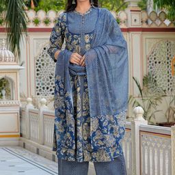 YASH GALLERY Women Ethnic Motifs Printed Regular Kurta with Trousers & With Dupatta-picture-21