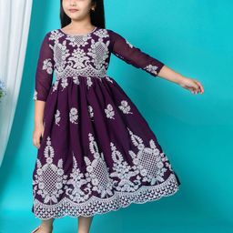 BARKAT DESIGNING PLANET Floral Embroidered Chiffon Midi Dress-1