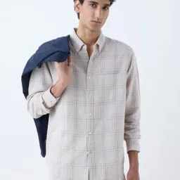 WES Casuals by Westside Beige Checkered Relaxed-Fit Cotton-Blend Shirt-picture-29