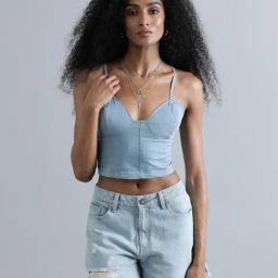 Bene Kleed Light Blue Cotton Slim Fit Crop Top-picture-20