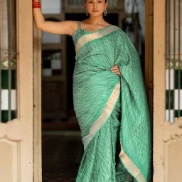 MIRCHI FASHION Sea Green Stripes Saree with Blouse Piece-picture-42