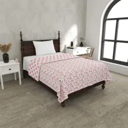 JaipurFabric Peach Pure Cotton 180 TC Motifs Reversible Single Bed Dohar-29