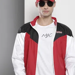 The Indian Garage Co Men Red & White Colourblocked Windcheater Jacket-picture-28