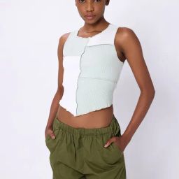 Cover Story Mint Green & White Cotton Color-Block Crop Top-picture-1