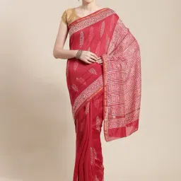 Kalakari India Red Cotton Printed Saree With Unstitched Blouse-picture-11