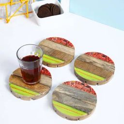 Aapno Rajasthan Brown Wooden Coasters - Set of 4-58
