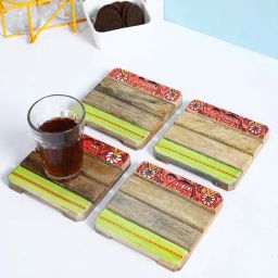 Aapno Rajasthan Brown Wooden Coasters - Set of 4-95