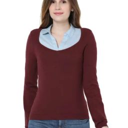 Vero Moda Maroon Scoop Neck Sweater-image-18