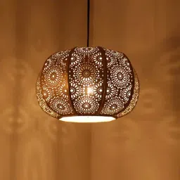 ExclusiveLane 'Moroccan Grandeur' Matte Gold Iron Hand-Etched Pendant Lamp - Set of 1-47