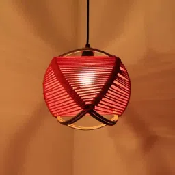 ExclusiveLane 'Jute Goblet' Matte Gold & Red Iron Hand-Etched Pendant Lamp - Set of 1-26