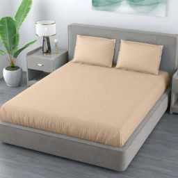 Living Roots Beige Polyester 120 TC King Bedsheet with 2 Pillow Covers-image-68