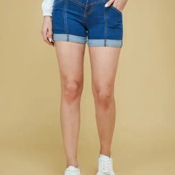 Life With Pockets Blue Denim Relaxed Fit Shorts-image-77