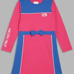 Blue Giraffe Kids Pink & Blue Color Block Full Sleeves Dress-image-99