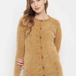 MADAME Mustard Knitted Animal Print Cardigan-image-13