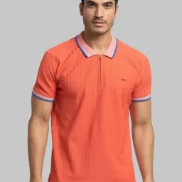 Park Avenue Orange Cotton Slim Fit Printed Polo T-Shirt-image-42