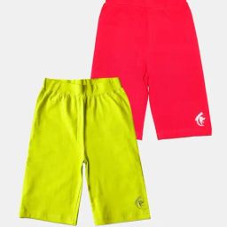 Kiddopanti Kids Coral & Neon Green Logo Cycling Shorts (Pack of 2)-picture-21