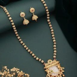 Aatmana Studded & Pearl Beaded Handcrafted Red Necklace & Earring Set-34