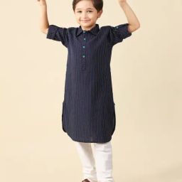 Fabindia Kids Navy Striped Full Sleeves Pathani Kurta-image-51