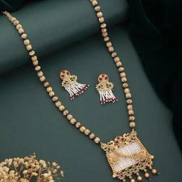 Aatmana Stone Studded & Pearl Beaded Handcrafted Green Necklace & Earring Set-image-6