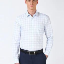 Peter England Blue Slim Fit Checks Shirt-image-63